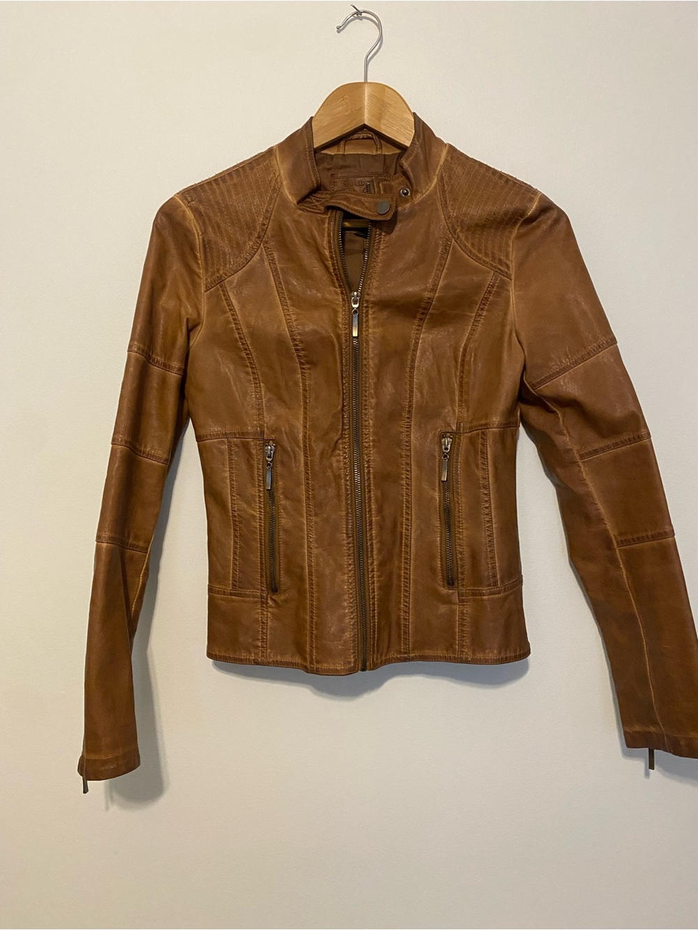 Studio M Cognac Brown Leather Moto Jacket
